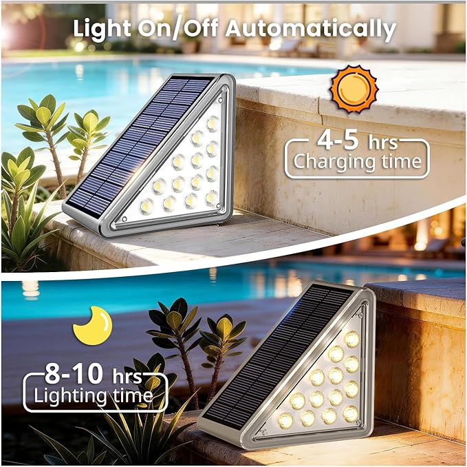 Solar Step Light Outdoor Stair Lights, Deck Lights Outdoor Powered IP65 Waterproof, 3000K Warm White Solar Outdoor Step Light, Decor for Stair, Deck, Step, Porch and Outside Patio, 16 Pack