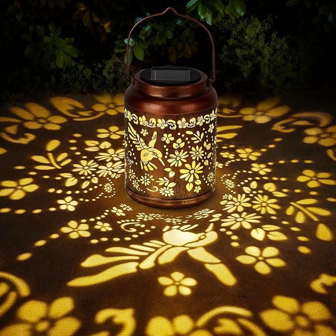 Hummingbird Solar Lanterns Outdoor Waterproof - Metal Hanging Hummingbird Solar Lights Graden Decor for Patio Yard Lawn Porch Pathway, Birthday Gifts for Women Mom Grandma