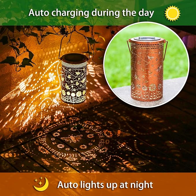 Bee Solar Lantern Set 2-Pack, Charming Patio Lighting