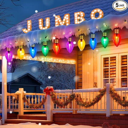 Hanging Christmas Decoration Outdoor - 8.5 FT 5 LED Jumbo Christmas Pathway Lights, Multicolor Christma Walkway Lights, Waterproof Giant Christmas Light Outdoor Decoration for Holiday Roof Yard Lawn