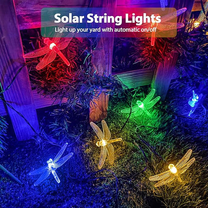 OZS 2PK 40LED 50FT Dragonfly Solar Lights Outdoor Waterproof, Multicolor Solar Fairy Lights with 8 Lighting Modes, Garden Decor for Outside, Pathway Lights for Fence, Patio, Yard
