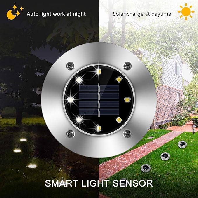 8-Pack White In-Ground Solar Lights, Flat LED Walkway