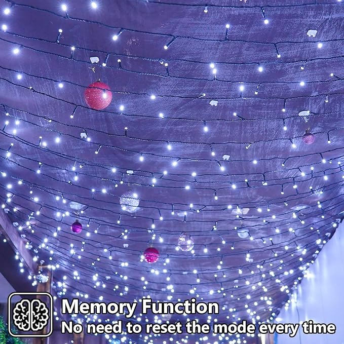 YEGUO Christmas Lights Battery Operated, 2 Pack Each 33ft 100 LED White String Lights Outdoor Waterproof, 8 Modes Green Wire Fairy Light Indoor with Remote