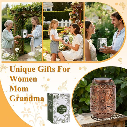 Vaukki Solar Lantern Outdoor Waterproof, Butterfly Garden Decor Birthday Gifts for Women Friendship Mom Grandma Sister, Metal Hanging Solar Lights for Outside, Patio, Yard, Backyard, Porch, Pathway