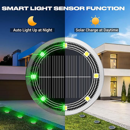 Peasur Mini Solar Ground Lights Outdoor, 8 Pack Flat Solar Powered Disc Lights, IP68 Waterproof, Anti-Rust, Landscape Lighting for Pathway Garden Yard Lawn Walkway Landscape Driveway, Green