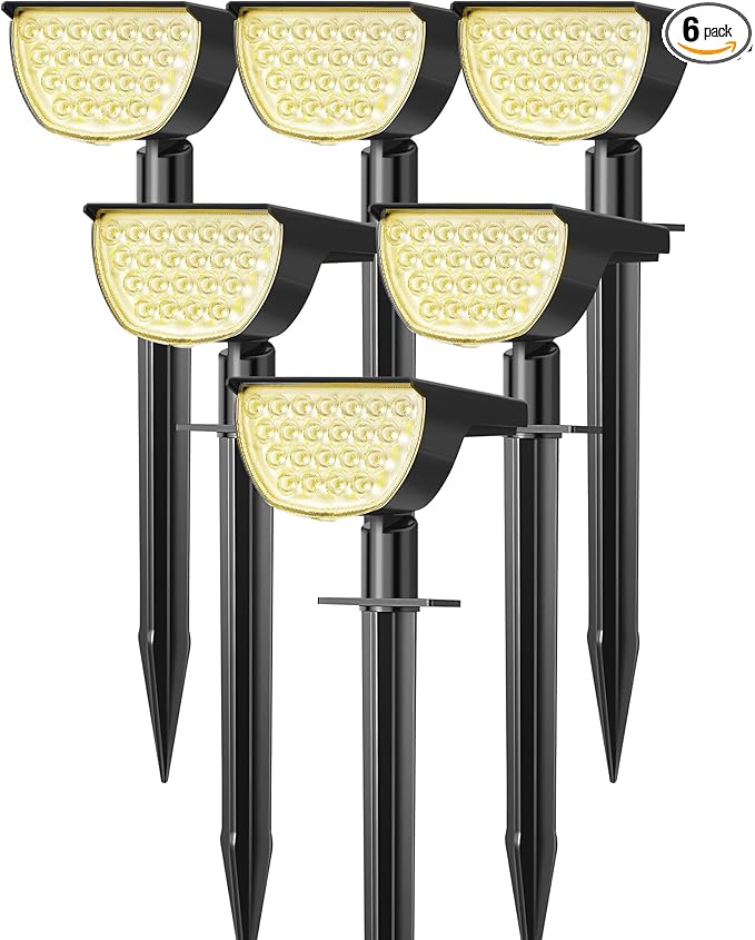 6-Pack 76 LED Solar Yard Spotlights, Waterproof