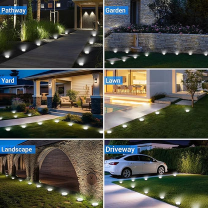 Peasur Solar Ground Lights Outdoor, 24 Pack Flat Solar Powered Disc Lights, IP68 Waterproof, Anti-Rust, Landscape Lighting for Pathway Garden Yard Lawn Walkway Landscape Driveway, Cool White
