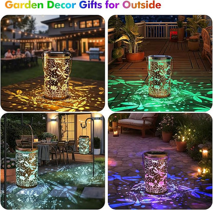 Fabuday Dragonfly Gifts Outdoor Solar Lantern Waterproof - Hanging Solar Power 8 Color Light Led for Outside, Garden Decor for Patio, Porch, Balcony, Yard and Deck, Gardening Gifts for Women 2 Pack