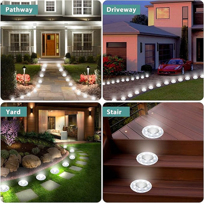 Solar Ground Lights 12 Pack Waterproof Outdoor Solar Lights for Yard Led Solar Garden Lights Bright Solar Powered Disc Light In-Ground Landscape Lighting for Patio Pathway Walkway Driveway, White