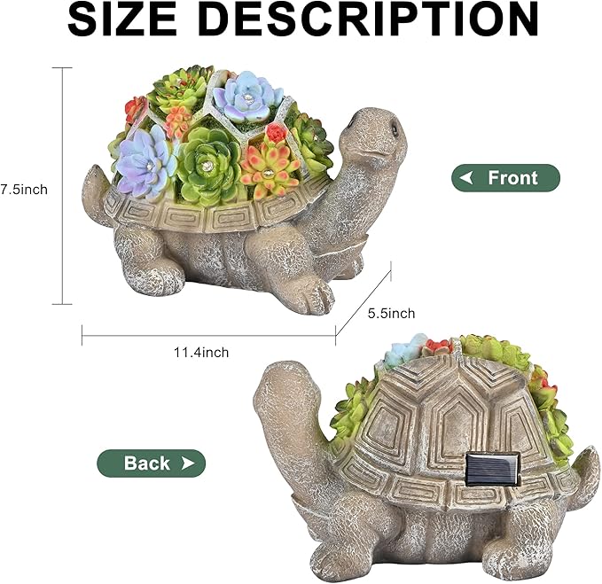 Solar Turtle Statue Light 11.5", Yard Decor