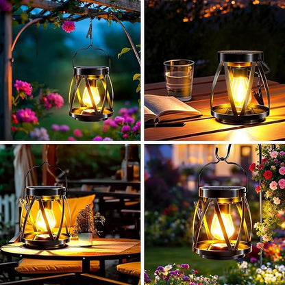 GARPAR Solar Lanterns Lights Outdoor Waterproof, 4 Pack Upgraded Metal Outdoor Lantern, Brighter Auto On/Off 18H Hanging Solar Lights for Outside Garden Yard Patio Porch Decor, Gift for Mom