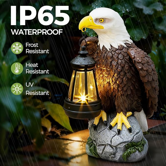 250 Anniversary USA Bald Eagle Garden Statue,Solar Garden Outdoor Statues Bald Eagle with Light, Lawn Decor Statue for Patio, Balcony, Yard Ornament,Home Decor Gift for Men Father
