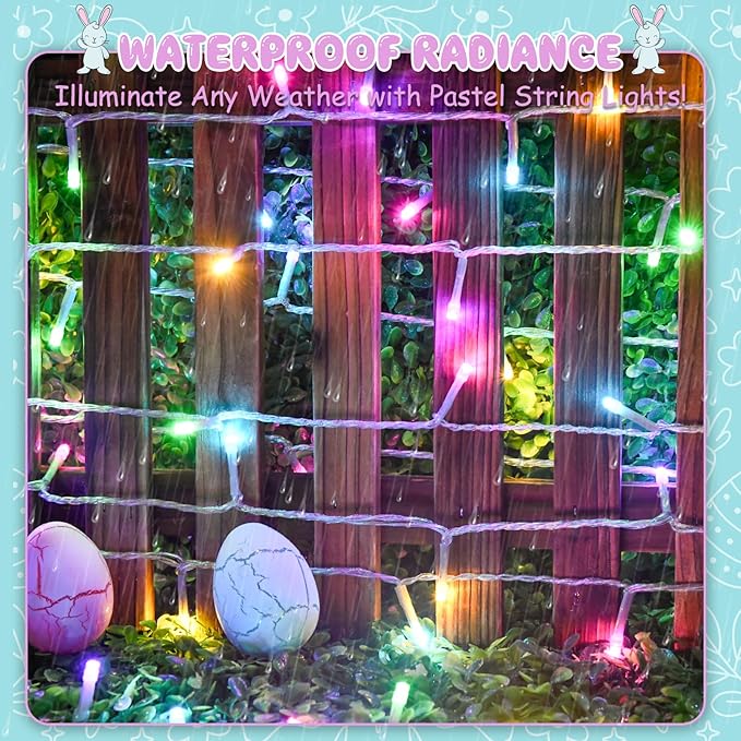 Easter String Lights Battery Operated,Pastel Easter Lights with Timer 9.8ft 30LED Transparent Wire Fairy Lights for Easter Decorations Garland Outdoor Indoor Party