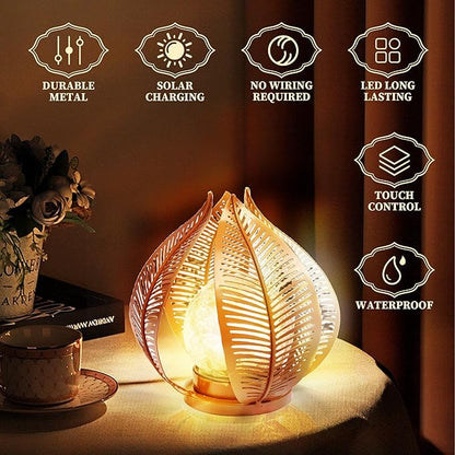 HPC Decor Solar Lights Outdoor Garden, Crackle Globe Glass,Metal Palm Leaf Solar Lights for Outside, Pathway Lights Waterproof LED Outdoor for Patio,Yard,Porch Decor,Gardening Gifts for Women/Mom.