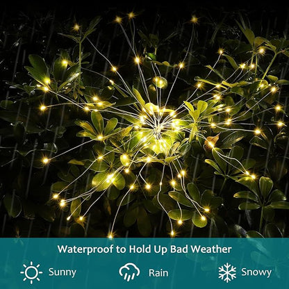 JJGoo Solar Firework Lights, 2 Pack 135 LEDs 2 Lighting Modes Solar Garden Lights Outdoor Waterproof for Yard Patio Walkway Pathway Party Wedding Christmas Decorative - Warm White
