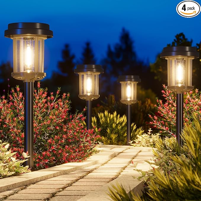 XMCOSY+ Solar Pathway Lights, 20 LM Bright Solar Lights Outdoor Waterproof IP65, Metal Outdoor Light for Outside Garden Path Yard Walkway Driveway (‎Black & Grey)