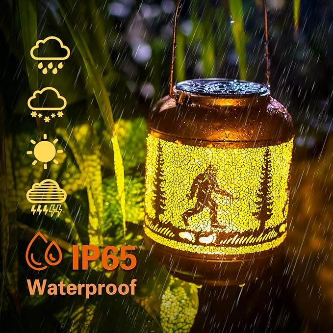 Bigfoot Solar Lanterns Outdoor Waterproof Hanging Solar Lights Big Foot Sasquatch Gifts for Men Women/Bigfoot Lovers Gifts Metal Decorative LED Lanterns for Garden Decor,Patio,Lawn,Pathway,Yard