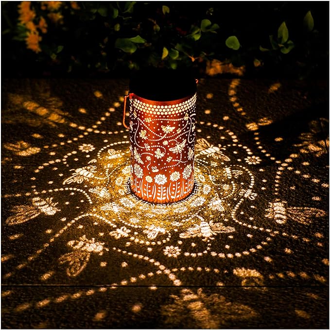 Bee Solar Lanterns Outdoor Waterproof Hanging Solar Lights Bee Gifts for Women Men Metal Honeybee Decorative LED Lanterns for Yard, Patio, Lawn, Tabletop, Pathway, Landscape, Garden Decor