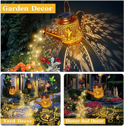Solar Watering Can Lights, Hummingbird Hanging Lanterns Outdoor, Birthday Gifts for Mom Women Grandma , Waterproof Solar Lights Garden Decor for Outside Yard Art Patio Porch Lawn Backyard