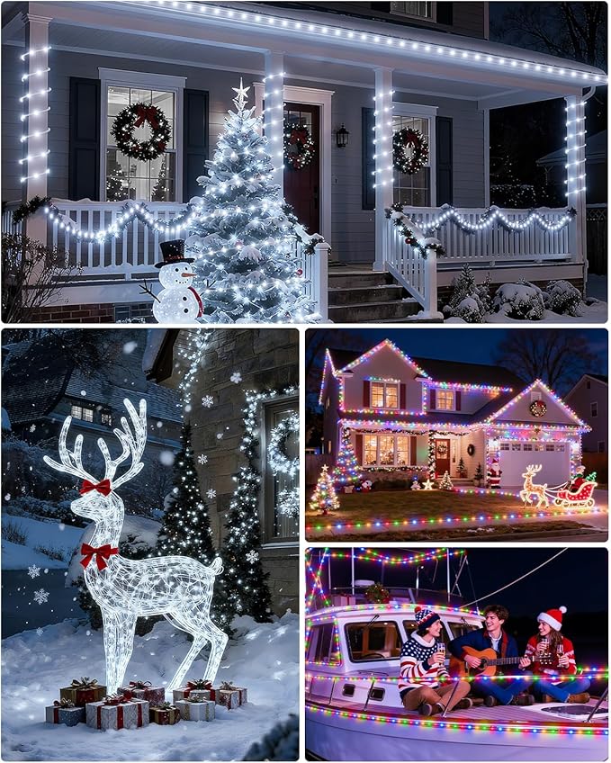 ICRGB Solar Lights Outdoor, 66FT 200LED 1800mah Solar Rope Lights with Remote, Type C, 19 Modes and Timer, IP67 Waterproof for Outdoor Christmas Pool Patio Porch Tree Wedding, Cool White to Multicolor