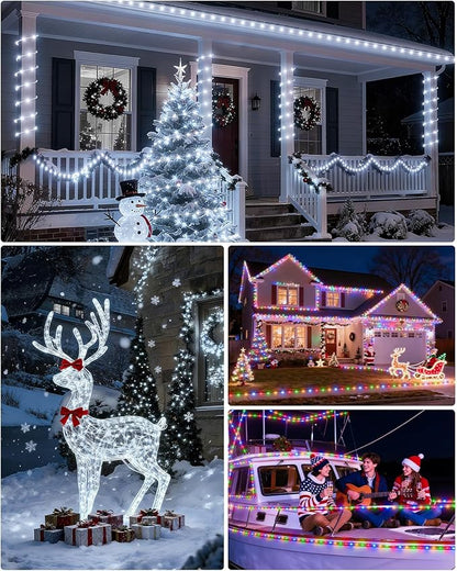 ICRGB Solar Lights Outdoor, 66FT 200LED 1800mah Solar Rope Lights with Remote, Type C, 19 Modes and Timer, IP67 Waterproof for Outdoor Christmas Pool Patio Porch Tree Wedding, Cool White to Multicolor