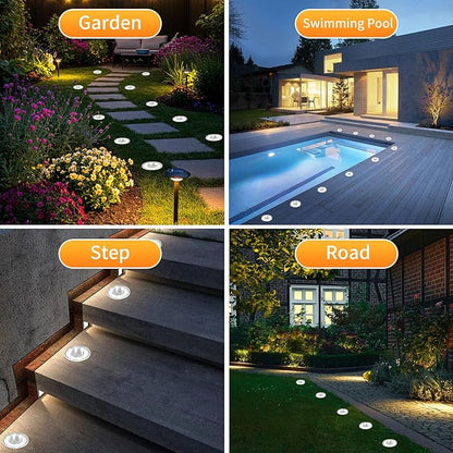 Ground Lights 8 Pack, IP68 Waterproof Solar Disc Lights for Outdoor, Flat Garden Light, In-Ground Light, Landscape Lighting for Pathway, Walkway, and Yard-8 Pcs (Cold White)