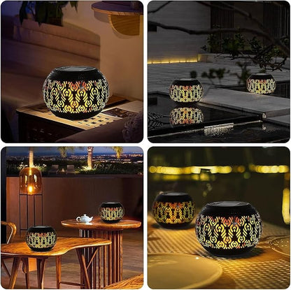 Solar Table Lanterns Outdoor Waterproof - Dancing Flickering Flame Lamp Black Peacock Feather Metal Tabletop Light Solar Powered Decorative Lantern for Desk Bedroom Patio Garden Pathway Yard (1 Pack)