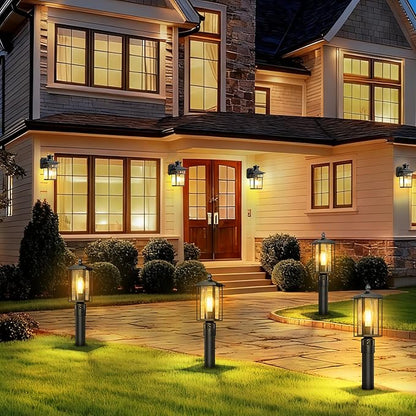 17" Motion Sensor Outdoor Post Lights, Dusk to Dawn Lamp Post Light Fixture with Tempered Glass, Waterproof Aluminum Pole Lights, Outside Lamp Posts Outdoor Lighting for Garden Yard Pathway (2-Pack)