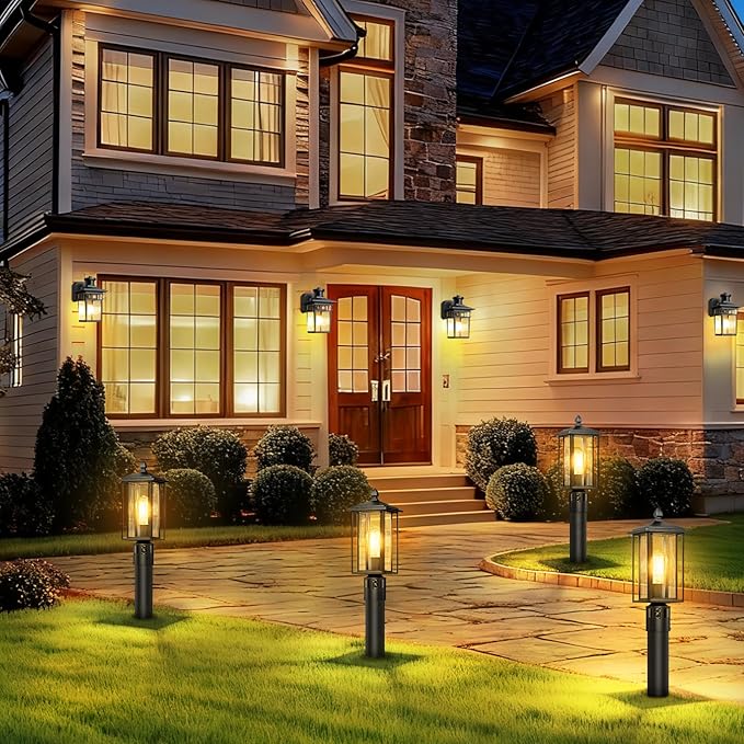 17" Motion Sensor Outdoor Post Lights, Dusk to Dawn Lamp Post Light Fixture with Tempered Glass, Waterproof Aluminum Pole Lights Outdoor, Outside Lamp Posts Outdoor Lighting for Garden Yard Pathway