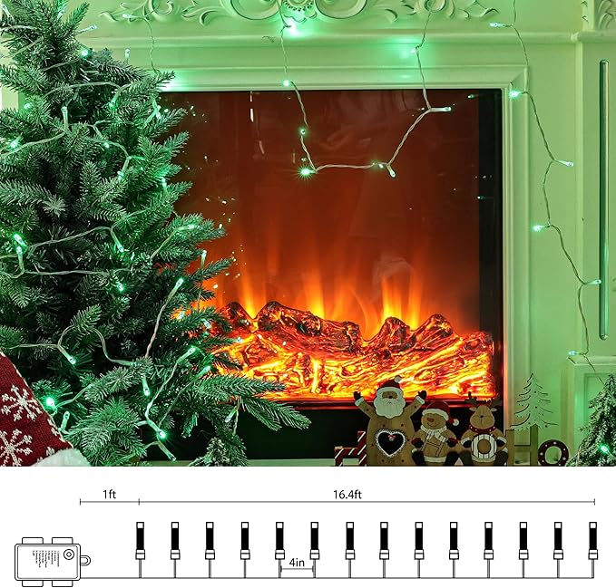 Lomotech St Patrick's Day Decorations Lights - 4 Pack Total 66ft 200LEDs Battery String Lights 8 Modes Waterproof with Timer for Home, Garden, Party, Holiday, Tree Decoration (Clear Wire, Green)
