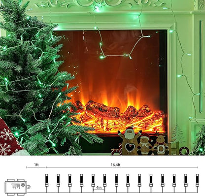 Lomotech St Patrick's Day Decorations Lights - 4 Pack Total 66ft 200LEDs Battery String Lights 8 Modes Waterproof with Timer for Home, Garden, Party, Holiday, Tree Decoration (Clear Wire, Green)