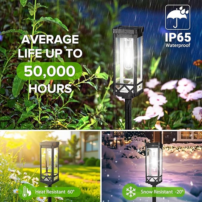 4-Pack Cool White Solar Path Lights, Outdoor Garden LED