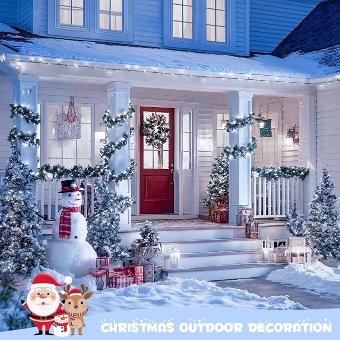 JMEXSUSS White Christmas Lights Outdoor Waterproof, Each 33 FT Battery Operated String Lights with Remote, 2 Pack 100 LED Christmas Tree Lights Indoor Outdoor for Party Garden Porch Yard Decor