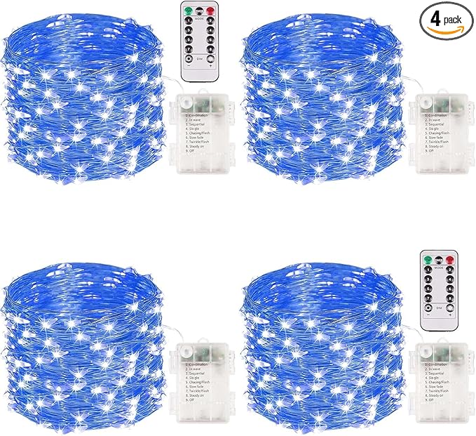 4-Pack 33ft Christmas LED String Lights, Waterproof Timer Lights