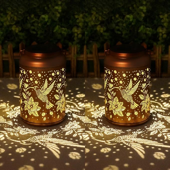 Birthday Gifts for Women Mom Grandma, Mothers Day Gifts, 2 Pack Hummingbird Solar Lights Outdoor Waterproof, Decoration Outside for Outdoor, Yard, Garden Decor Solar Lantern