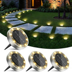4-Pack Solar Ground Disk Lights, Warm White Waterproof LED