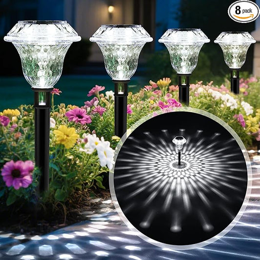 Solar Pathway Lights Garden Decor for Yard, Solar Garden Lights for Outside Waterproof Landscape Lighting, Garden Decorative for Walkway, Driveway, Yard, Landscape, Lawn (8 Pack Cold White)