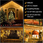 400 LED Christmas Twinkle Lights, 33ft Waterproof for Porch
