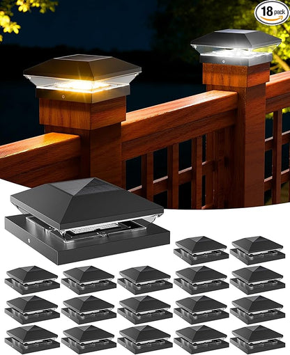 T-SUN 4x4 Solar Post Cap Lights Outdoor Waterproof, Solar Deck Fence Post Cap Lights for Wooden/Vinyl with Warm/Cool White Modes for Porch, Garden,Patio(18 Pack)