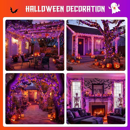 JMEXSUSS Orange and Purple Halloween Lights Battery Operated, Each 33 FT Indoor Halloween Lights Outdoor Waterproof, 2 Pack 100 LED Christmas Light for Christmas Tree Decor