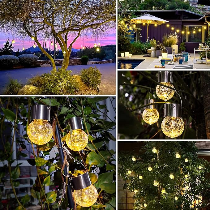 12-Pack Globe Solar Lanterns, Waterproof LED Patio Lights