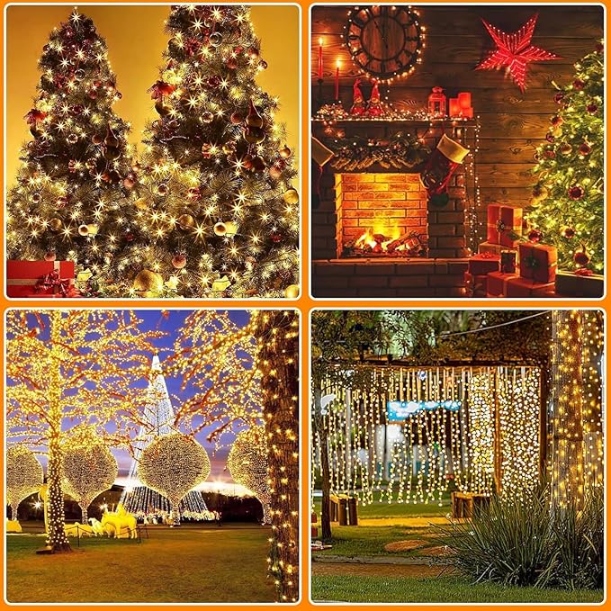 Battery Operated Christmas Lights, 33 FT 100 LED Mini String Lights with Timer and 8 Modes, Green Wire Outdoor Waterproof String Lights for Indoor Holiday Party Garden Decor, Warm White 2 Pack