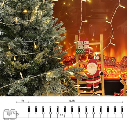 Lomotech Battery Operated Christmas Lights - 4 Pack Total 66ft 200LEDs String Lights 8 Modes Waterproof with Timer for Home, Garden, Party, Holiday, Tree Decoration (Clear Wire, Warm White)