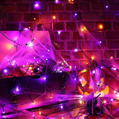 Lomotech Battery Operated Halloween Lights - 2 Pack Total 33ft 100 LED Orange Purple Battery Lights 8 Modes Waterproof with Timer for Home, Garden, Party, Holiday, Tree Decoration (Black Wire)