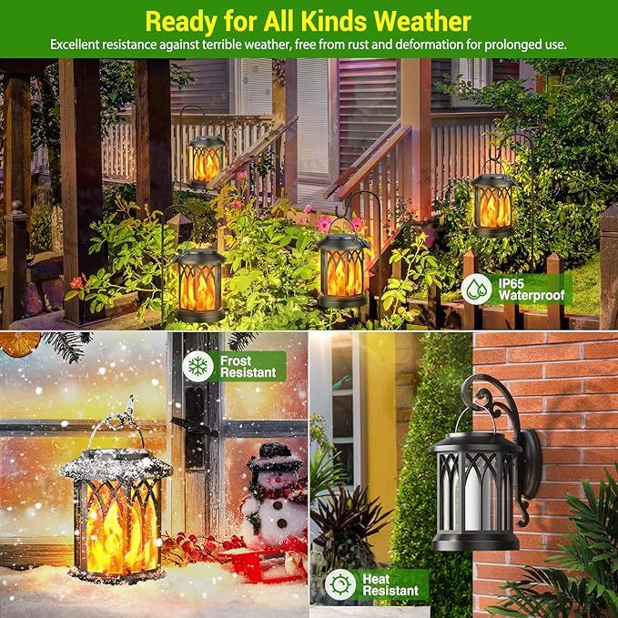 2-Pack Hanging Solar Garden Lanterns, Decorative Waterproof LED