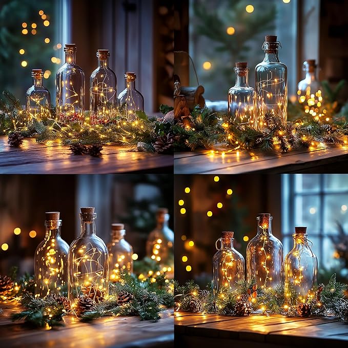 String Lights Indoor DIY Glass Bottle decro 6.5ft 20 LEDs, Solar Lights Accessories for Patio Outdoor Christmas Weeding Birthday decro Fairy Lights (Warm Yellow)