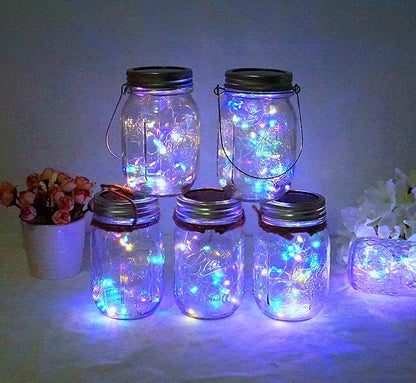 Solar Mason Jar Lid Lights, 10 Pack 30 LED Waterproof Firefly Fairy Lights with Hangers(No Jars), Outdoor Starry String Lights for Patio Yard Garden Wedding Lantern Decor (Colorful-with hanger)
