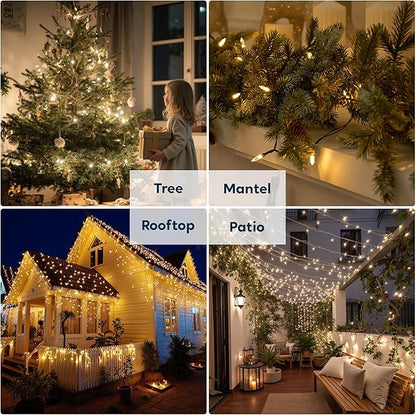 Joiedomi LED Christmas String Lights,2×50 Count 31.4FT Battery Operated Christmas Tree Fairy Lights with 8 Modes,Multifunction Green Wire for Xmas Decor Party Holiday House,Warm White