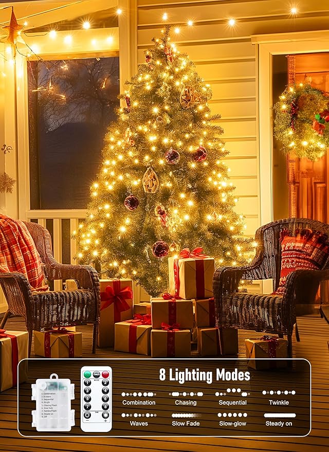 200 LED Christmas Twinkle Lights, 66ft Waterproof for Porch