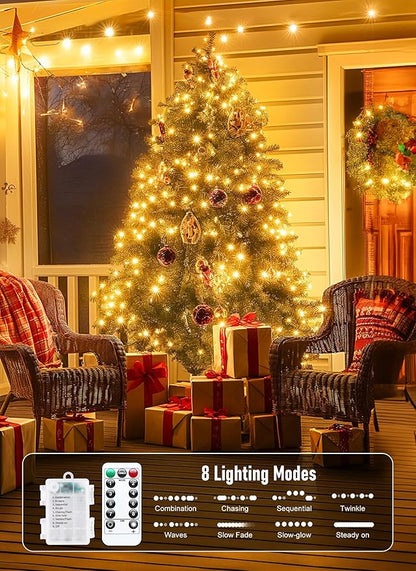 200 LED Christmas Twinkle Lights, 66ft Waterproof for Porch
